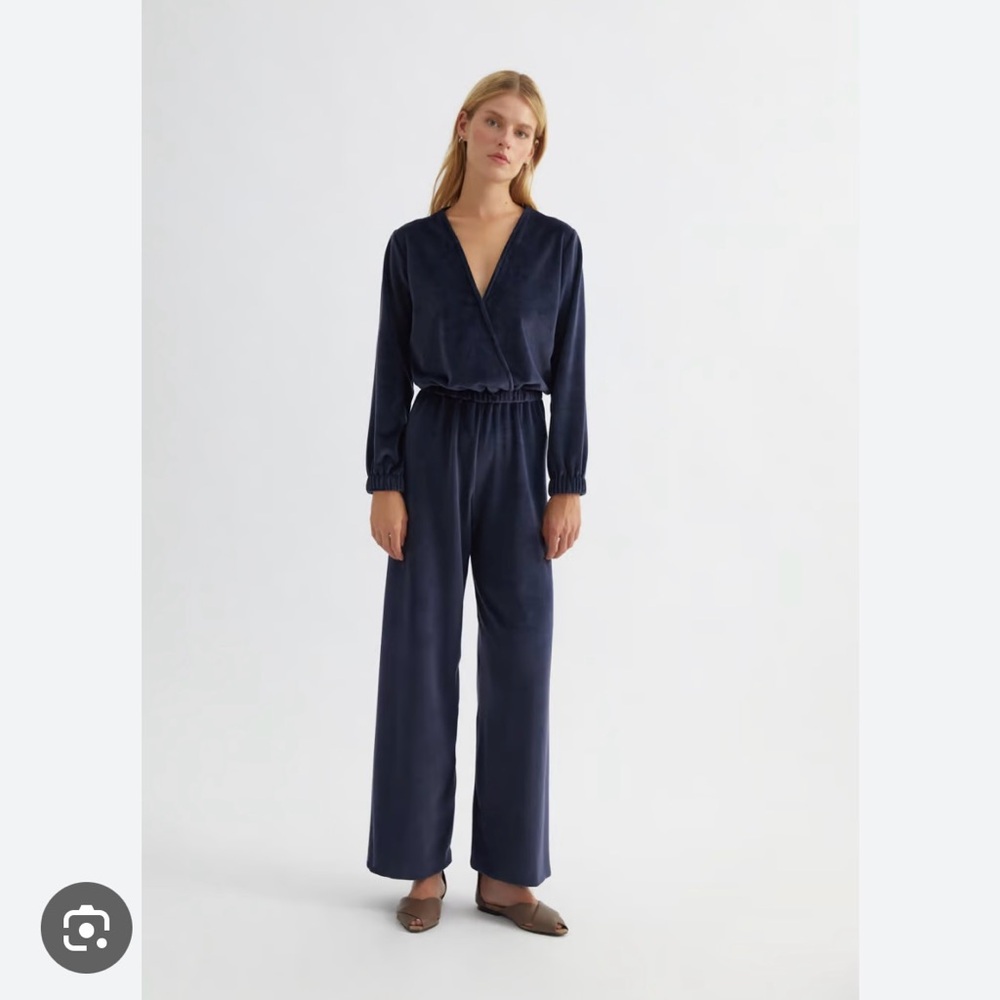 Labeca Midnight Blue Velveteen Jumpsuit NWOT. Quiet luxury,minimalist,balletcore